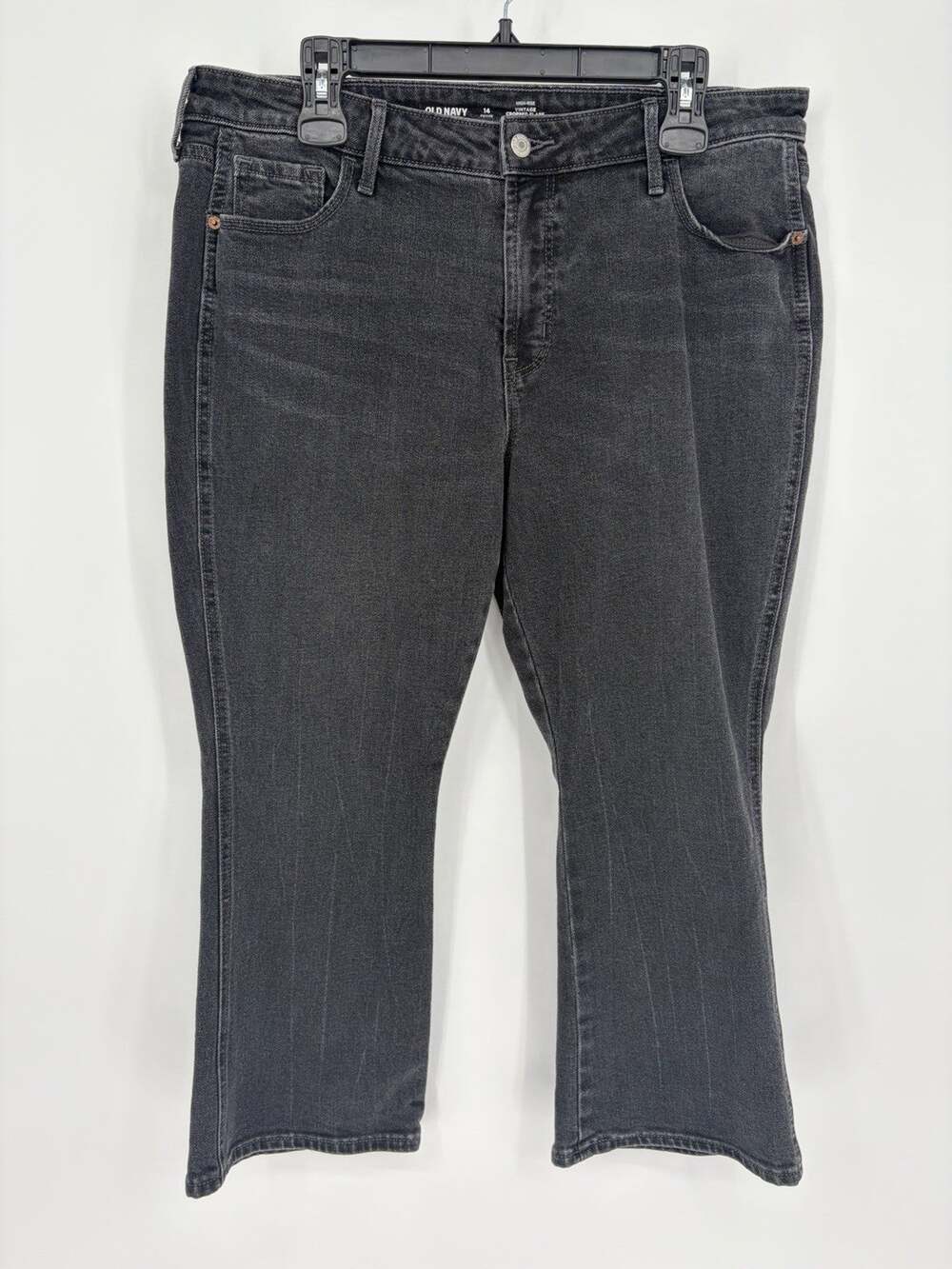 Old Navy Women’s 14 Petite High Rise Vintage Cropped Flare Jeans Black Wash